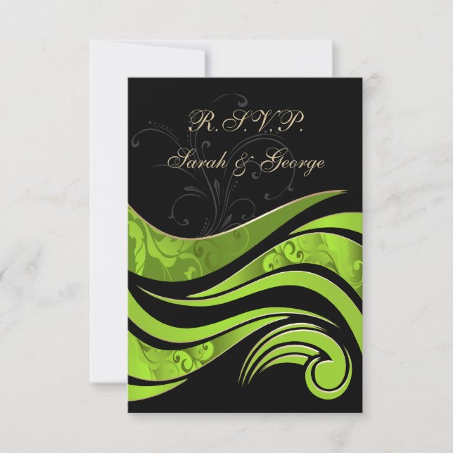black and green wedding RSVP Standard 3.5 x 5 Card (Front)