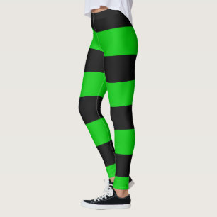Black and Green Wide Stripes Leggings