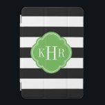 Black and Green Wide Stripes Monogram iPad Mini Cover<br><div class="desc">Chic modern stylish iPad case design features a preppy nautical horizontal stripe pattern personalised with your monogram initials or name in a quatrefoil frame. Click Customise It to change monogram font and colours to create your own unique one of a kind design!</div>