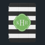 Black and Green Wide Stripes Monogram iPad Mini Cover<br><div class="desc">Chic modern stylish iPad case design features a preppy nautical horizontal stripe pattern personalised with your monogram initials or name in a quatrefoil frame. Click Customise It to change monogram font and colours to create your own unique one of a kind design!</div>