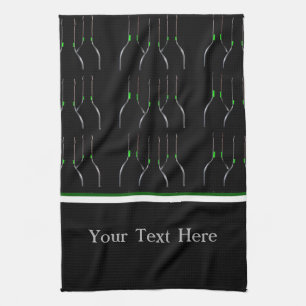 Black and Green Wine Bottle Bar or Kitchen Towel