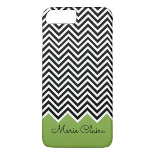 Black and GREENERY Modern Chevron Custom Monogram iPhone 8 Plus/7 Plus Case