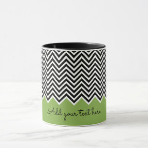 Black and greenery Modern Chevron Custom TEXT Mug