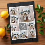 Black and Grey 8 Photo Collage classic monogram Tea Towel<br><div class="desc">Use square instagram or selfie photos for this design. Use eight square photos to create a photo grid with a personal monogram. A funky design with different size photos and a solid background. Or keep the hipster puppy and make a trendy keepsake. If you need to adjust the pictures, click...</div>