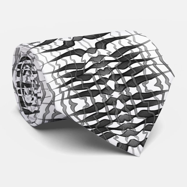 Black And Grey Abstract Feathered Floral Leaves Tie (Rolled)