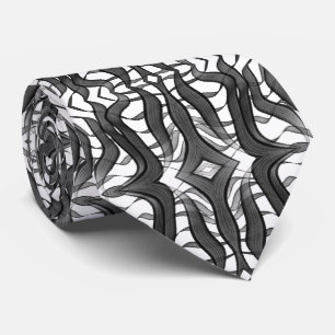 Black And Grey Abstract Feathered Floral Leaves Tie