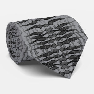 Black And Grey Abstract Feathered Floral Leaves Tie