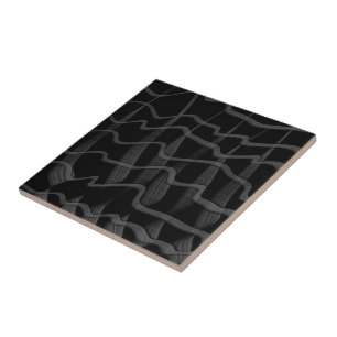 Black And Grey Abstract Feathered Floral Leaves  Tile
