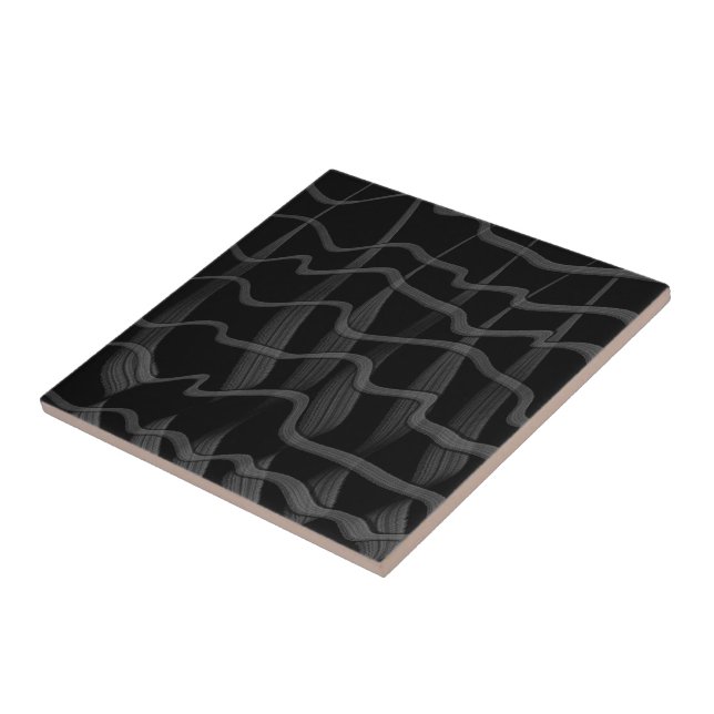 Black And Grey Abstract Feathered Floral Leaves  Tile (Side)