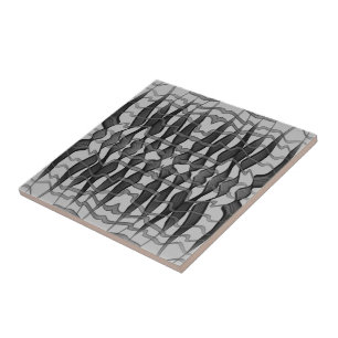 Black And Grey Abstract Feathered Floral Leaves  Tile