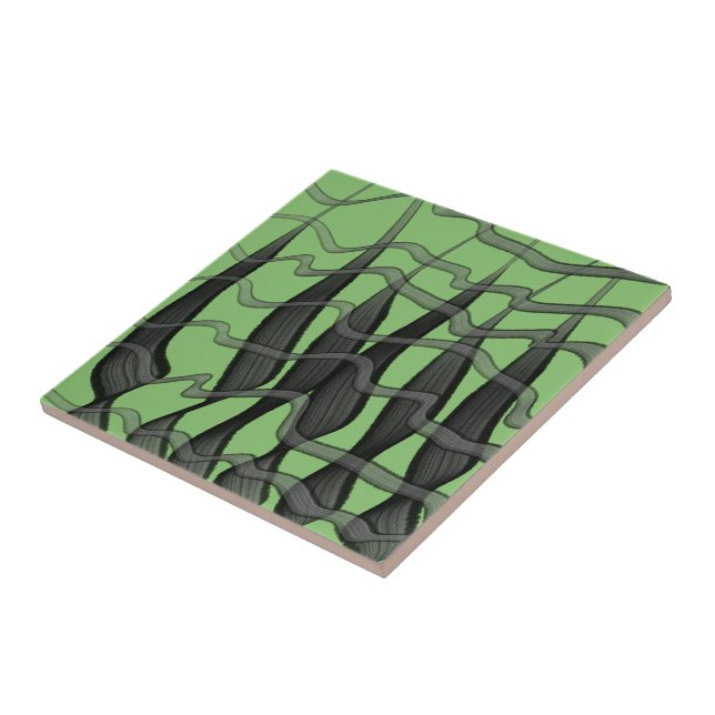 Black And Grey Abstract Feathered Floral Leaves  Tile (Side)