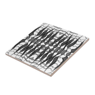 Black And Grey Abstract Feathered Floral Leaves Tile