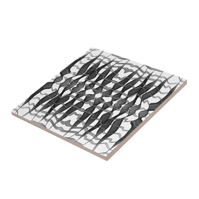 Black And Grey Abstract Feathered Floral Leaves  Tile (Side)
