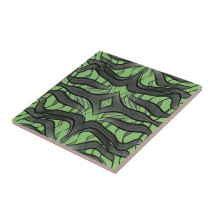Black And Grey Abstract Feathered Floral Leaves  Tile