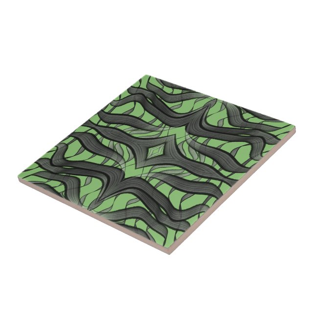 Black And Grey Abstract Feathered Floral Leaves  Tile (Side)