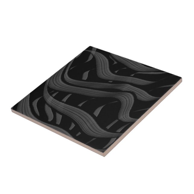Black And Grey Abstract Feathered Floral Leaves  Tile (Side)
