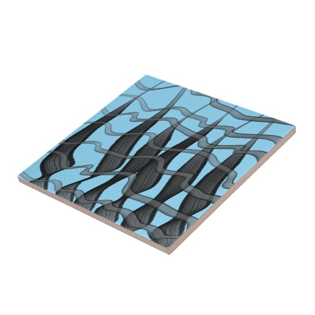 Black And Grey Abstract Feathered Floral Leaves  Tile (Side)