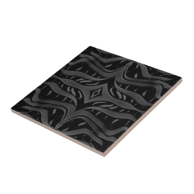 Black And Grey Abstract Feathered Floral Leaves  Tile (Side)