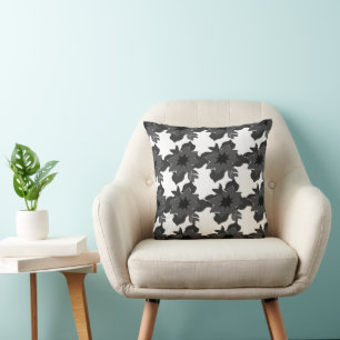 Black and Grey Abstract Floral Pattern Cushion