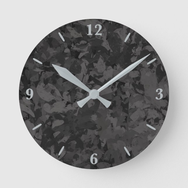 Black And Grey Abstract Graphic Art Design Round Clock (Front)