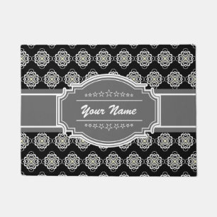 Black and Grey Abstract Links Tile Pattern Doormat