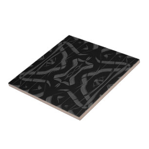 Black And Grey Abstract Mirrored Feathered Leaves Tile