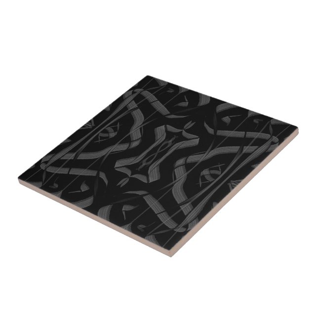 Black And Grey Abstract Mirrored Feathered Leaves  Tile (Side)