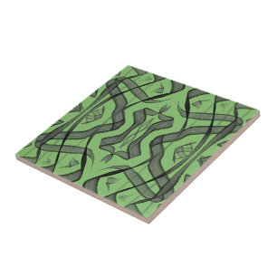 Black And Grey Abstract Mirrored Feathered Leaves Tile