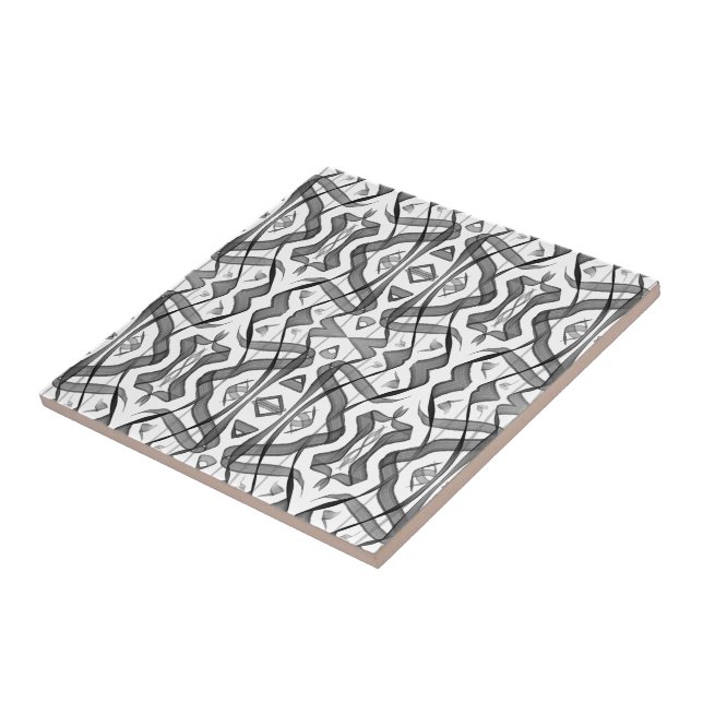 Black And Grey Abstract Mirrored Feathered Leaves  Tile (Side)