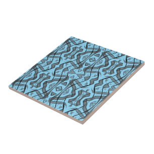 Black And Grey Abstract Mirrored Feathered Leaves Tile