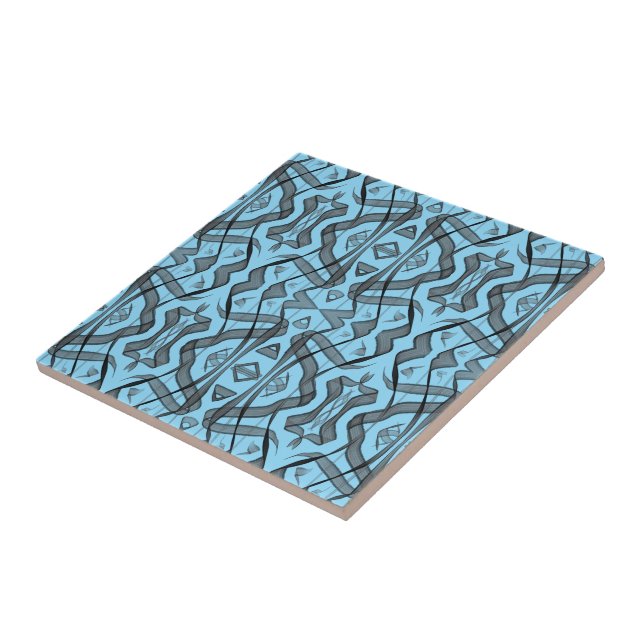 Black And Grey Abstract Mirrored Feathered Leaves  Tile (Side)