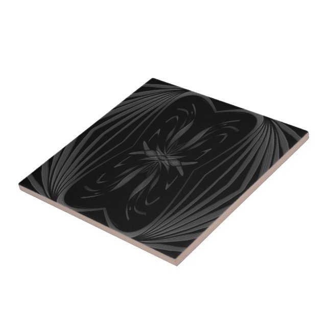 Black And Grey Abstract Mirrored Feathered Leaves  Tile (Side)