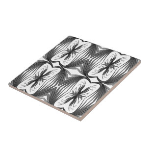 Black And Grey Abstract Mirrored Feathered Leaves  Tile