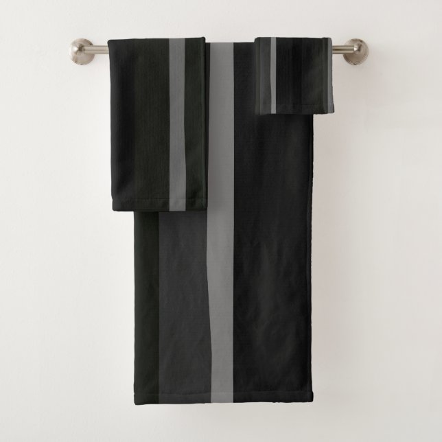 Black and Grey Abstract Stripes Bath Towel Set (Insitu)