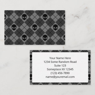 Black and Grey Alien Argyle Pattern Business Card