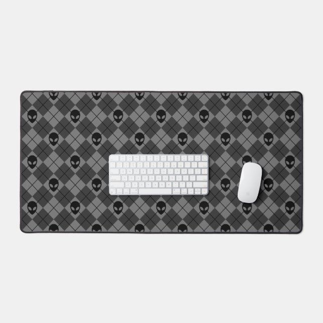 Black and Grey Alien Argyle Pattern Desk Mat (Keyboard & Mouse)