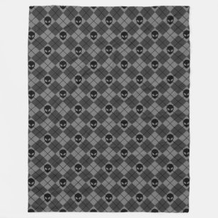 Black and Grey Alien Argyle Pattern Fleece Blanket