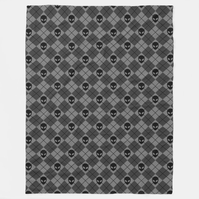 Black and Grey Alien Argyle Pattern Fleece Blanket (Front)