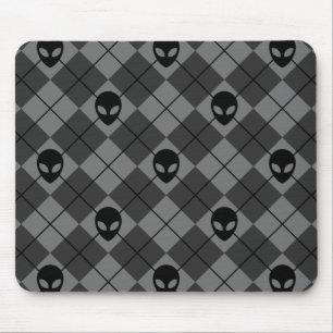 Black and Grey Alien Argyle Pattern Mouse Mat