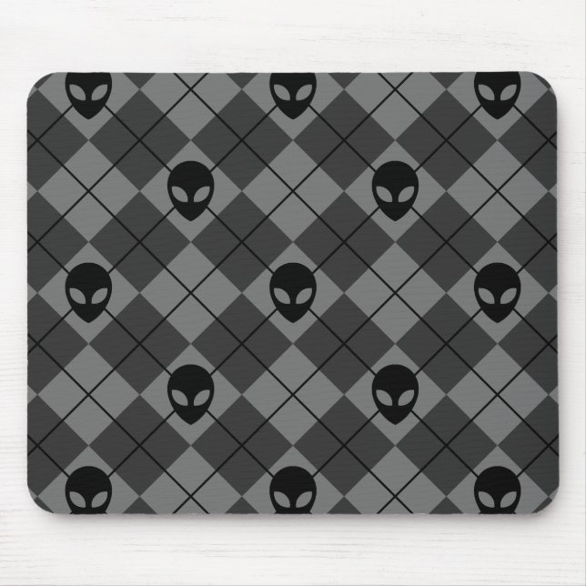Black and Grey Alien Argyle Pattern Mouse Mat (Front)