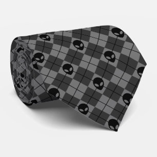 Black and Grey Alien Argyle Pattern Tie