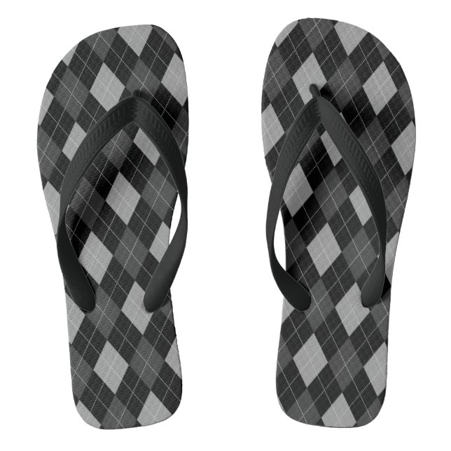 Black and Grey Argyle Flip Flops (Footbed)