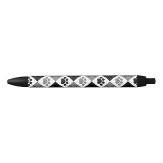 Black and Grey Argyle Paw Print Pattern Black Ink Pen