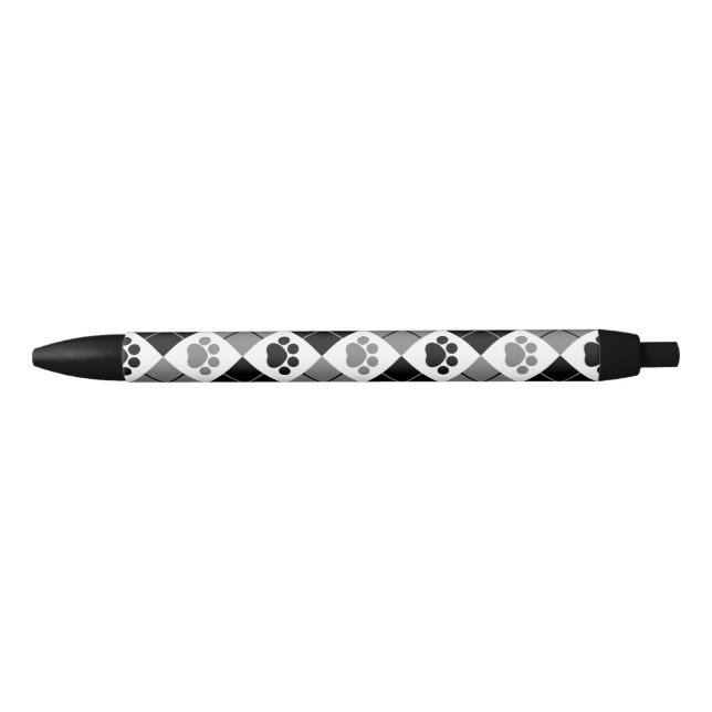 Black and Grey Argyle Paw Print Pattern Ink Pen (Front)