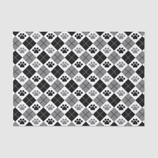 Black and Grey Argyle Paw Print Pattern Tissue Paper