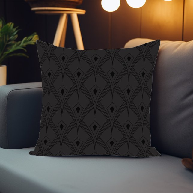 Black and grey art-deco monochromatic pattern cushion (Creator Uploaded)