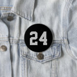 Black and Grey Athlete Jersey Number 7.5 Cm Round Badge<br><div class="desc">Cheer on your favourite sports team, football player or just show off your school pride with a custom personalised spirit button! Personalise with a player's jersey number or other custom text. Perfect for football, basketball, baseball and soccer games! Create custom pins for the whole team, cheerleaders, parents and siblings to...</div>