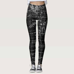 Black and Grey Binary Code Digital Art  Leggings
