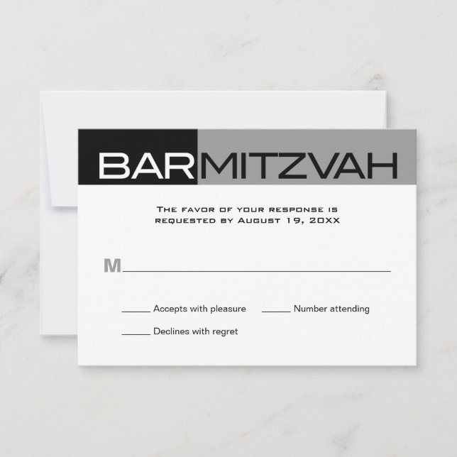 Black and Grey Block Bar Mitzvah Reply RSVP (Front)