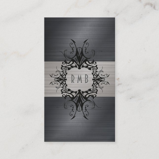 Black And Grey Brushed Aluminium Metal Look Business Card (Front)